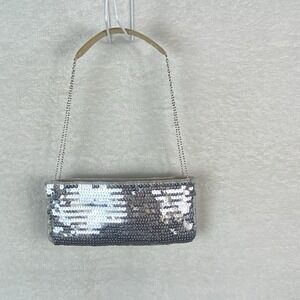 Vtg NY&CO Mini Silver Sequin Handbag Purse Y2K‎ Formal Party